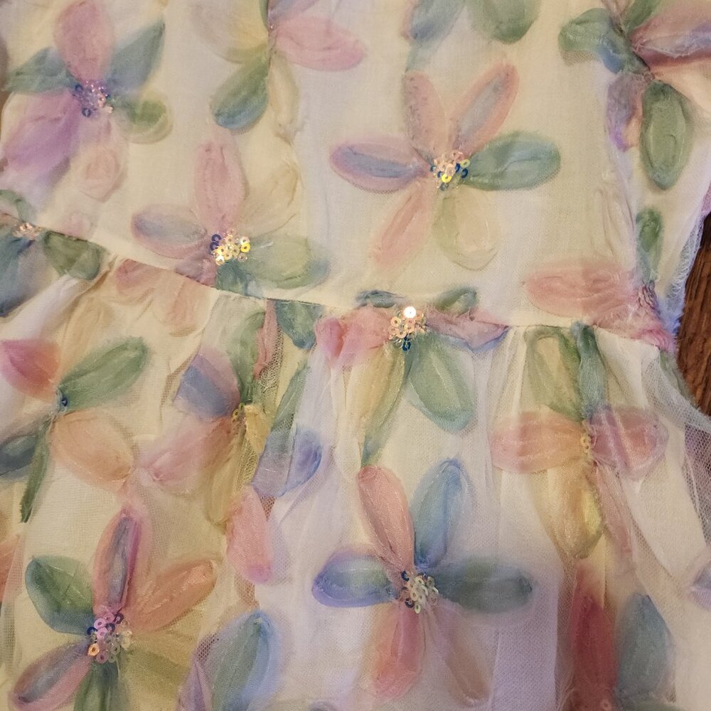 NWT Umgee Womens White Multi Floral Motif Puff Sleeve Babydoll Mini Dress Size M